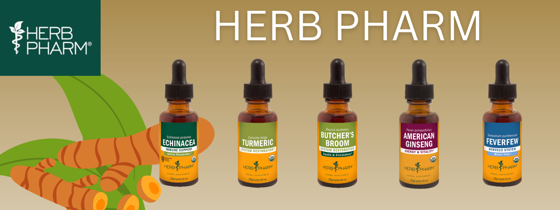 Find Herb Pharm Echinacea, Turmeric, Butcher's Broom, American Ginseng, Feverfew at Sandra's