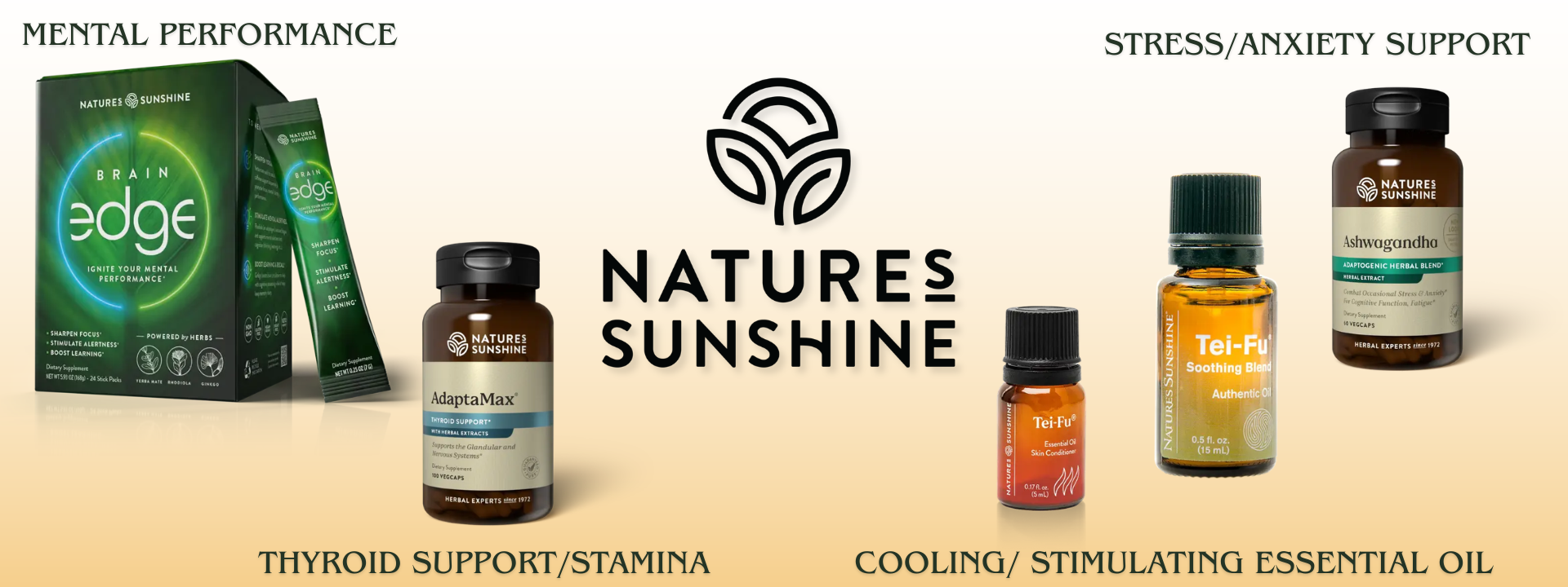 Shop Natures Sunshine at Sandras for Tei Fu Essential Oils, Gut Health, Adaptamax Thyroid Support, Ashwagandha, Brain Edge Mental Performance
