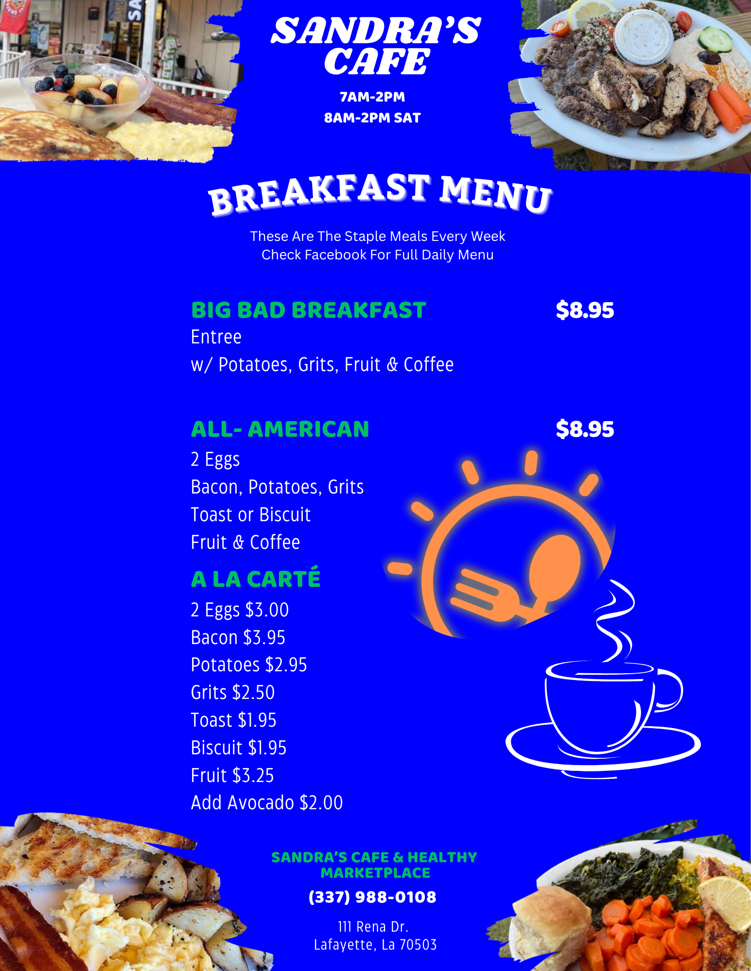 Sandra's Breakfast Menu and Prices